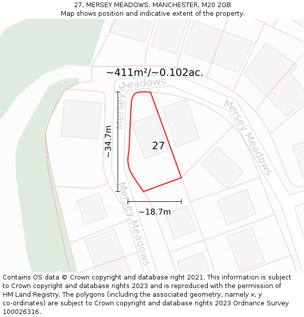 27, MERSEY MEADOWS, MANCHESTER, M20 2GB: Plot and title map