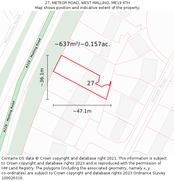 27, METEOR ROAD, WEST MALLING, ME19 4TH: Plot and title map