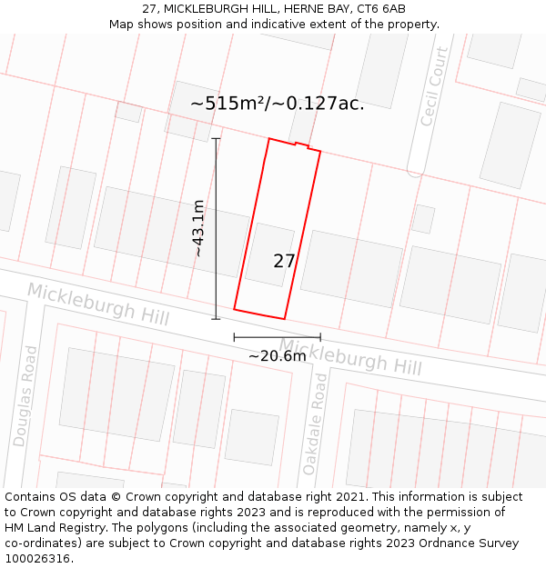 27, MICKLEBURGH HILL, HERNE BAY, CT6 6AB: Plot and title map