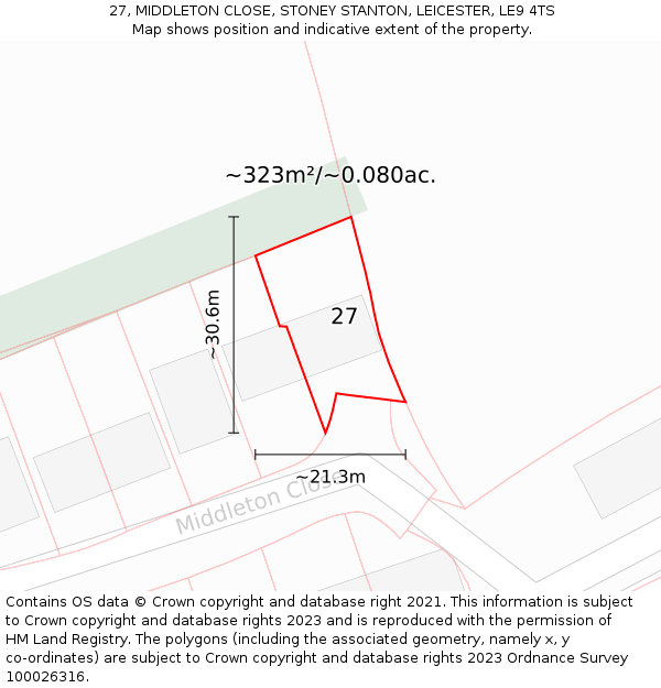 27, MIDDLETON CLOSE, STONEY STANTON, LEICESTER, LE9 4TS: Plot and title map