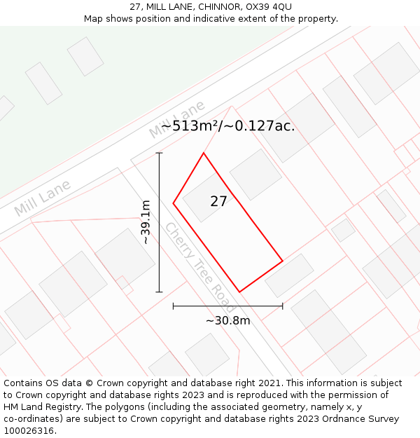 27, MILL LANE, CHINNOR, OX39 4QU: Plot and title map