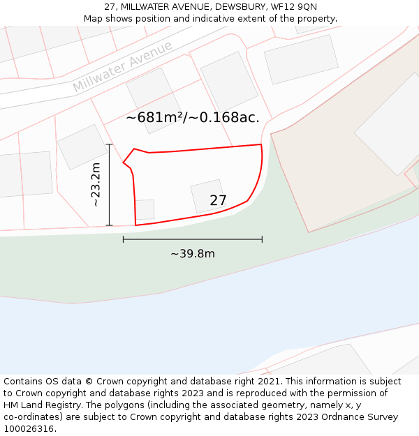 27, MILLWATER AVENUE, DEWSBURY, WF12 9QN: Plot and title map