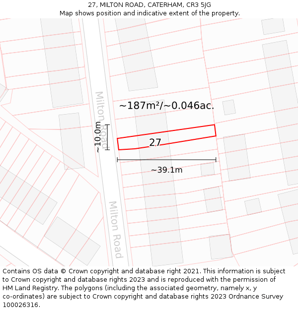 27, MILTON ROAD, CATERHAM, CR3 5JG: Plot and title map