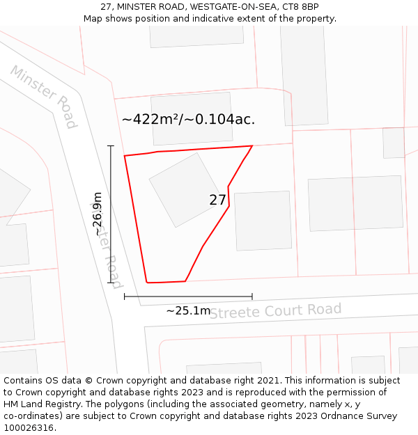 27, MINSTER ROAD, WESTGATE-ON-SEA, CT8 8BP: Plot and title map