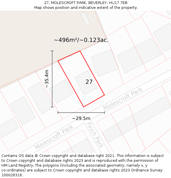 27, MOLESCROFT PARK, BEVERLEY, HU17 7EB: Plot and title map