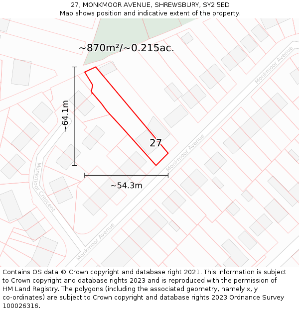 27, MONKMOOR AVENUE, SHREWSBURY, SY2 5ED: Plot and title map