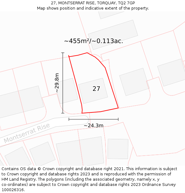 27, MONTSERRAT RISE, TORQUAY, TQ2 7GP: Plot and title map