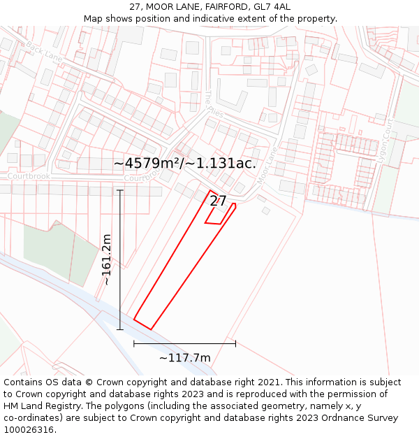 27, MOOR LANE, FAIRFORD, GL7 4AL: Plot and title map