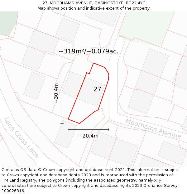 27, MOORHAMS AVENUE, BASINGSTOKE, RG22 4YG: Plot and title map