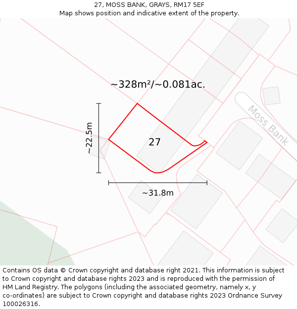 27, MOSS BANK, GRAYS, RM17 5EF: Plot and title map