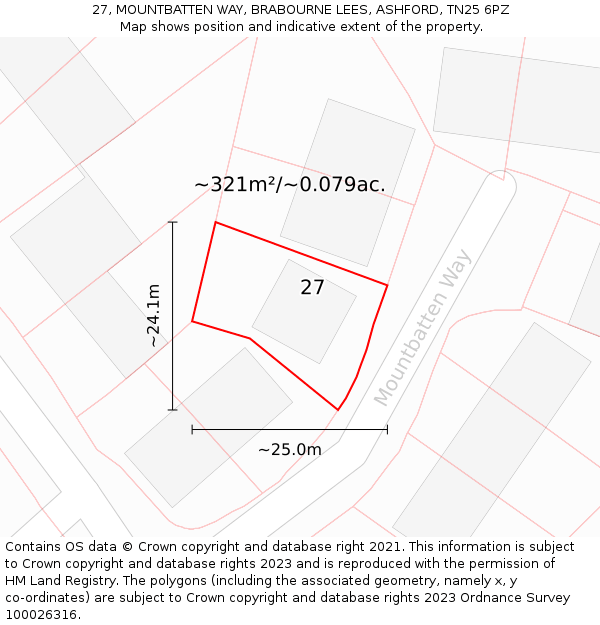 27, MOUNTBATTEN WAY, BRABOURNE LEES, ASHFORD, TN25 6PZ: Plot and title map