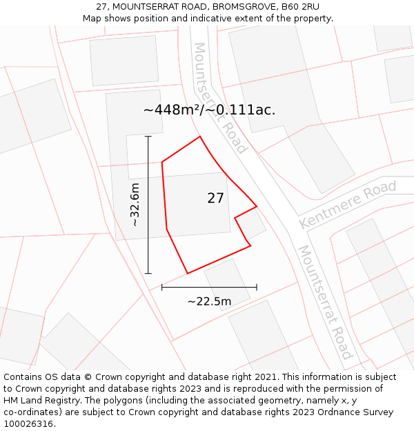 27, MOUNTSERRAT ROAD, BROMSGROVE, B60 2RU: Plot and title map