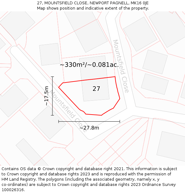 27, MOUNTSFIELD CLOSE, NEWPORT PAGNELL, MK16 0JE: Plot and title map