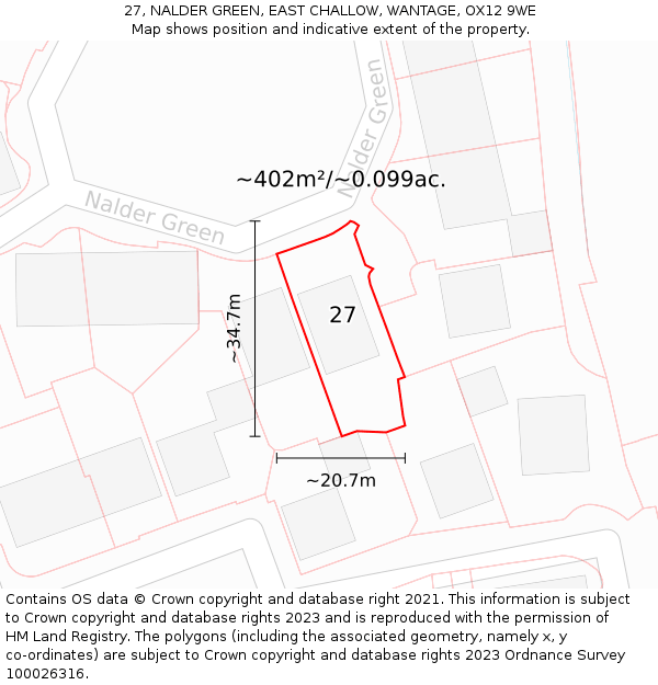 27, NALDER GREEN, EAST CHALLOW, WANTAGE, OX12 9WE: Plot and title map
