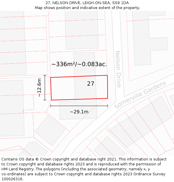 27, NELSON DRIVE, LEIGH-ON-SEA, SS9 1DA: Plot and title map