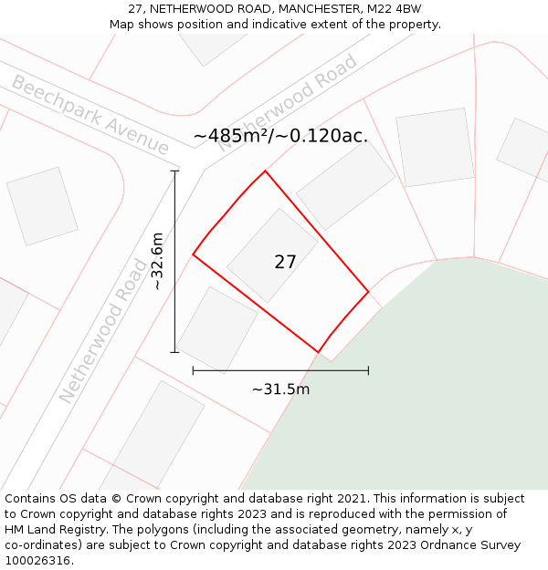 27, NETHERWOOD ROAD, MANCHESTER, M22 4BW: Plot and title map