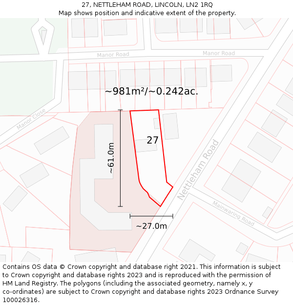 27, NETTLEHAM ROAD, LINCOLN, LN2 1RQ: Plot and title map