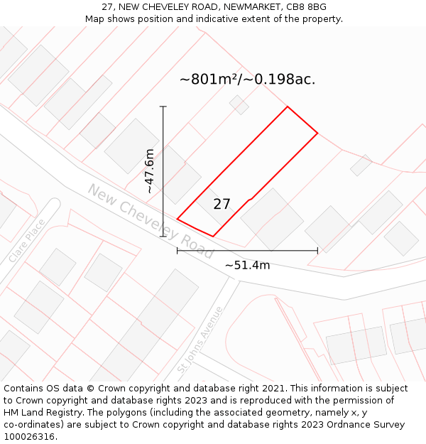 27, NEW CHEVELEY ROAD, NEWMARKET, CB8 8BG: Plot and title map