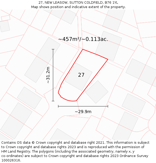 27, NEW LEASOW, SUTTON COLDFIELD, B76 1YL: Plot and title map