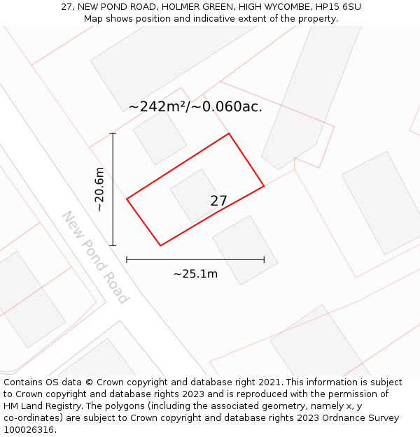 27, NEW POND ROAD, HOLMER GREEN, HIGH WYCOMBE, HP15 6SU: Plot and title map