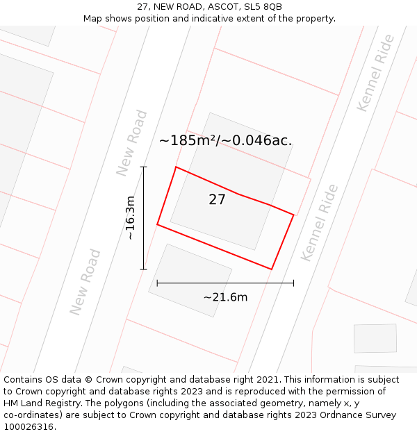 27, NEW ROAD, ASCOT, SL5 8QB: Plot and title map