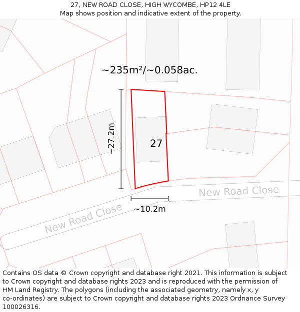 27, NEW ROAD CLOSE, HIGH WYCOMBE, HP12 4LE: Plot and title map