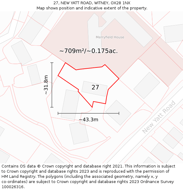 27, NEW YATT ROAD, WITNEY, OX28 1NX: Plot and title map