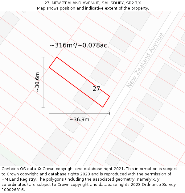 27, NEW ZEALAND AVENUE, SALISBURY, SP2 7JX: Plot and title map