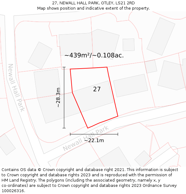27, NEWALL HALL PARK, OTLEY, LS21 2RD: Plot and title map