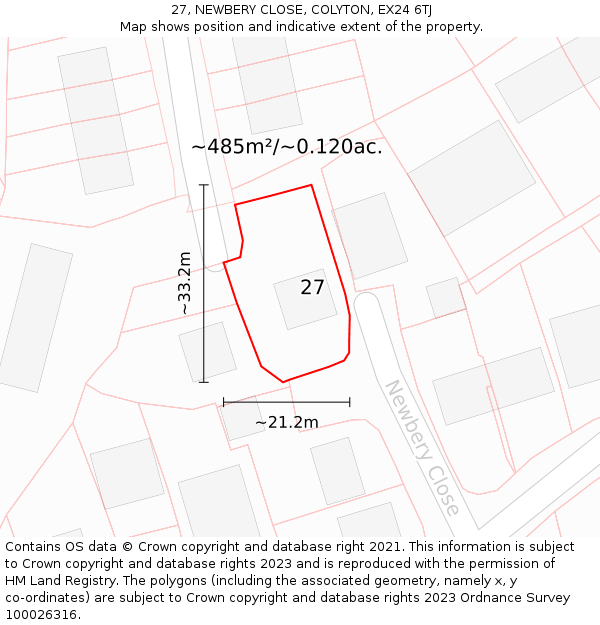 27, NEWBERY CLOSE, COLYTON, EX24 6TJ: Plot and title map