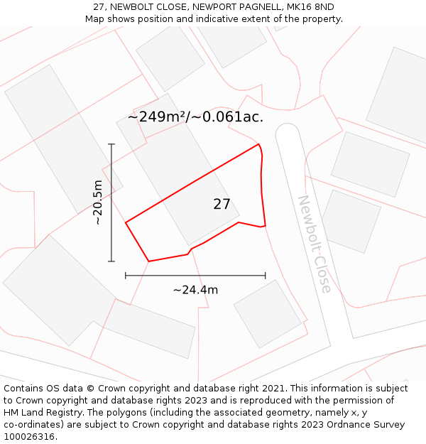 27, NEWBOLT CLOSE, NEWPORT PAGNELL, MK16 8ND: Plot and title map