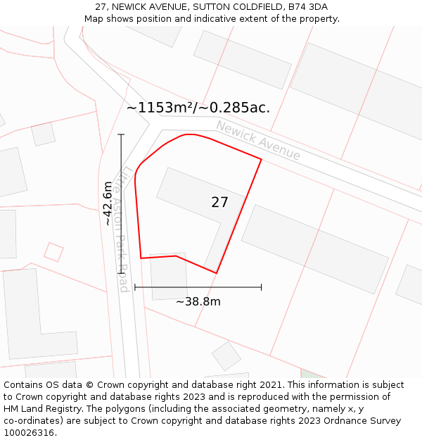 27, NEWICK AVENUE, SUTTON COLDFIELD, B74 3DA: Plot and title map