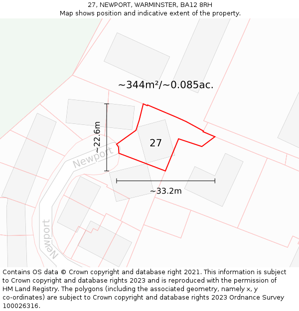 27, NEWPORT, WARMINSTER, BA12 8RH: Plot and title map