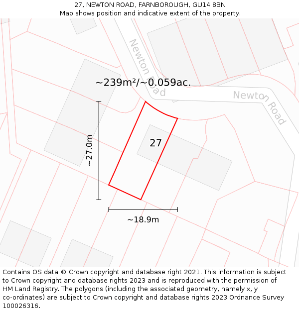 27, NEWTON ROAD, FARNBOROUGH, GU14 8BN: Plot and title map