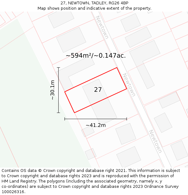 27, NEWTOWN, TADLEY, RG26 4BP: Plot and title map