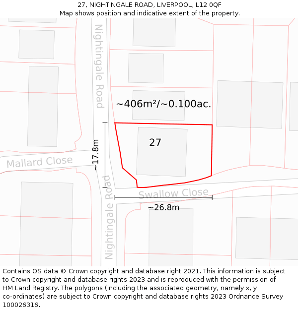 27, NIGHTINGALE ROAD, LIVERPOOL, L12 0QF: Plot and title map