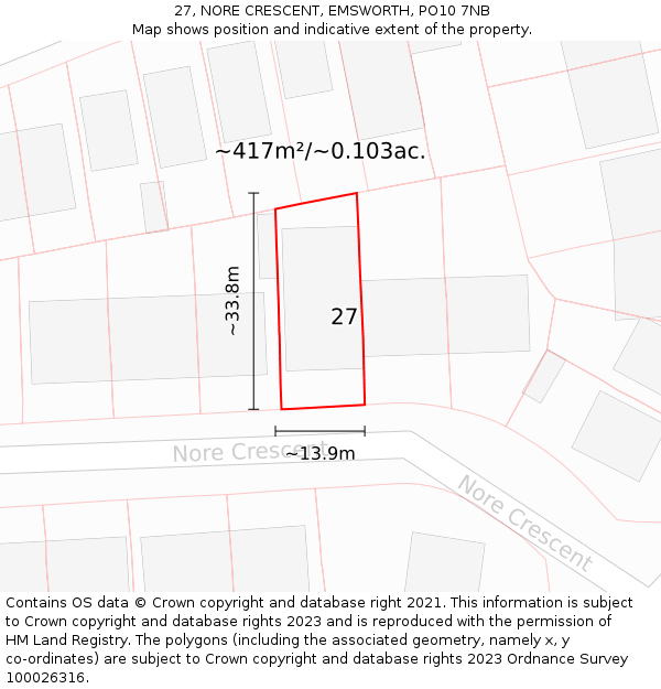 27, NORE CRESCENT, EMSWORTH, PO10 7NB: Plot and title map