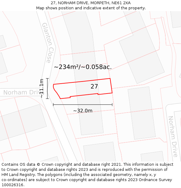 27, NORHAM DRIVE, MORPETH, NE61 2XA: Plot and title map