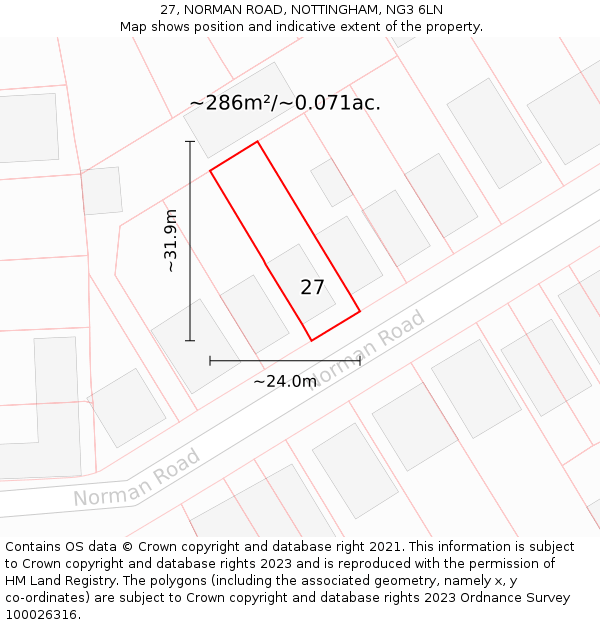 27, NORMAN ROAD, NOTTINGHAM, NG3 6LN: Plot and title map