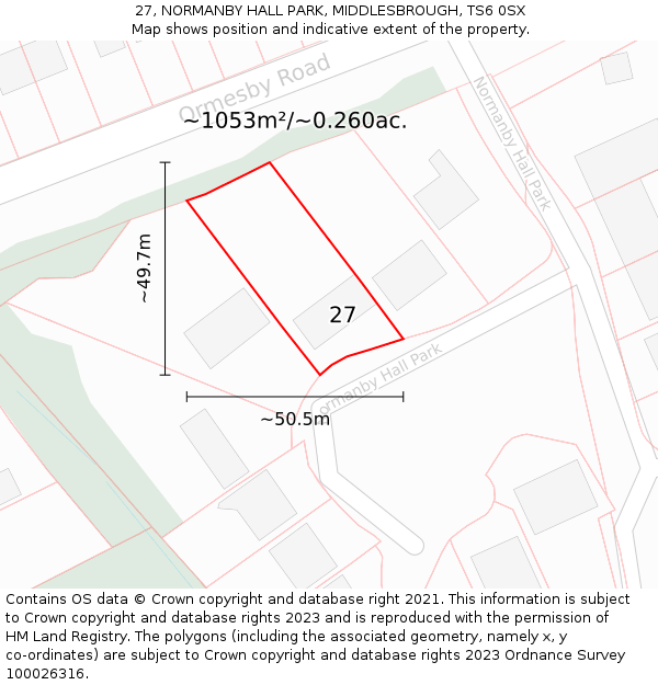 27, NORMANBY HALL PARK, MIDDLESBROUGH, TS6 0SX: Plot and title map