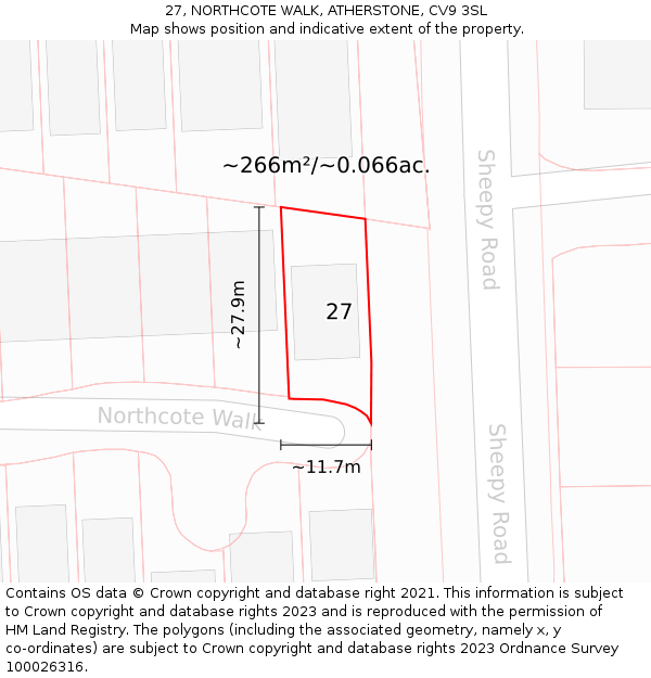 27, NORTHCOTE WALK, ATHERSTONE, CV9 3SL: Plot and title map