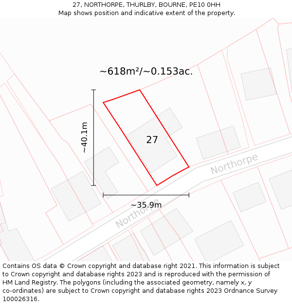 27, NORTHORPE, THURLBY, BOURNE, PE10 0HH: Plot and title map