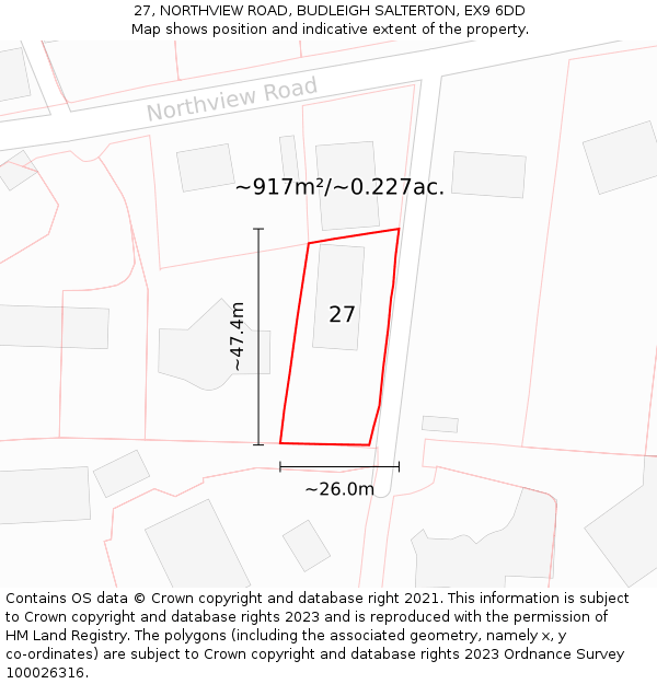 27, NORTHVIEW ROAD, BUDLEIGH SALTERTON, EX9 6DD: Plot and title map