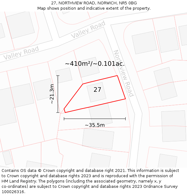 27, NORTHVIEW ROAD, NORWICH, NR5 0BG: Plot and title map