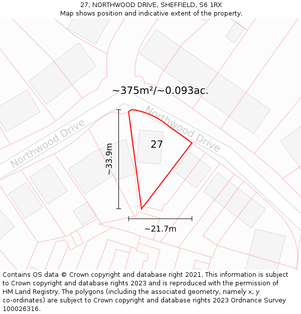 27, NORTHWOOD DRIVE, SHEFFIELD, S6 1RX: Plot and title map