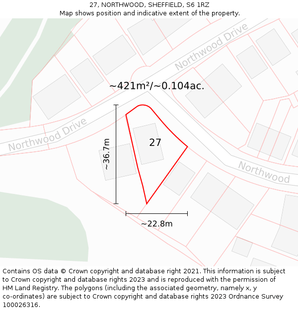 27, NORTHWOOD, SHEFFIELD, S6 1RZ: Plot and title map
