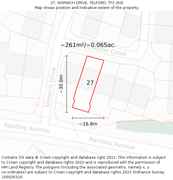 27, NORWICH DRIVE, TELFORD, TF3 2NS: Plot and title map