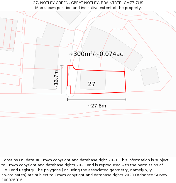 27, NOTLEY GREEN, GREAT NOTLEY, BRAINTREE, CM77 7US: Plot and title map