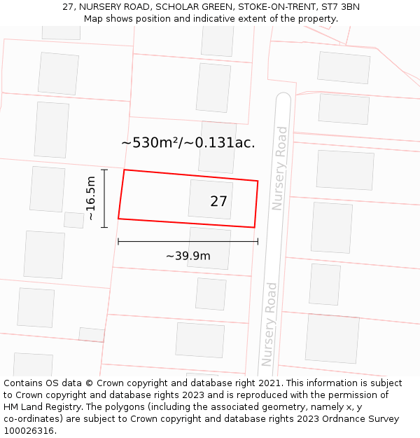 27, NURSERY ROAD, SCHOLAR GREEN, STOKE-ON-TRENT, ST7 3BN: Plot and title map