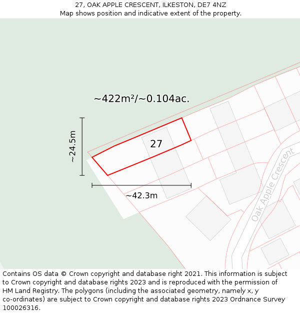 27, OAK APPLE CRESCENT, ILKESTON, DE7 4NZ: Plot and title map